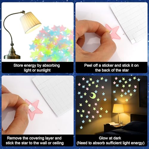 200 Pcs Glow in the Dark Stars & 2 Moons Wall Stickers for Kids' Rooms