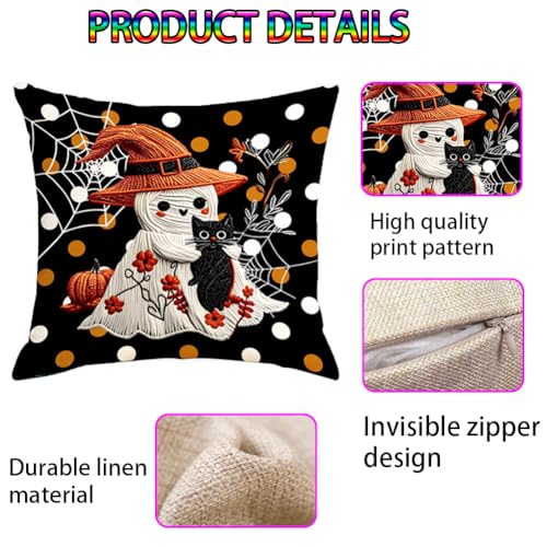 Halloween Pillow Covers Set of 2 - 18x18 Inch Double-Sided Ghost Decor