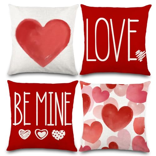 DIYDEC 4PCS Valentines Day Throw Pillow Covers, 18x18 Inch Red Heart Decor 1