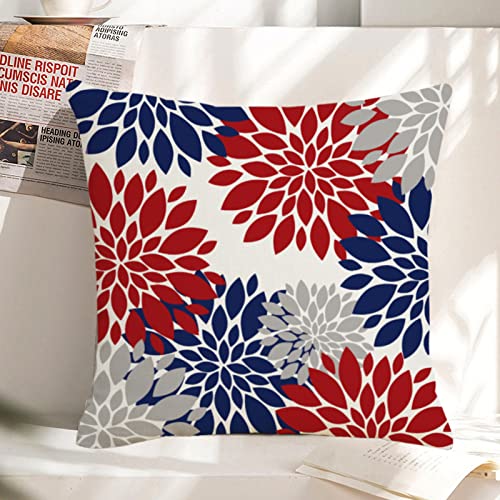 18" x 18" Blue and Red Dahlia Throw Pillow Covers - 2 Pack for 4th of July