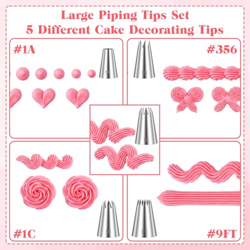 Large Piping Tips Set - 5PCS Stainless Steel Cake Decorating Nozzles