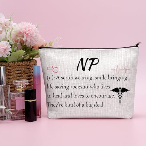 Nurse Practitioner Makeup Bag Linen Cosmetic Pouch Gift