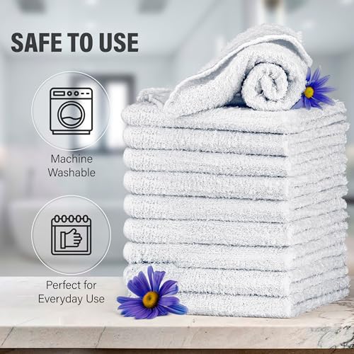 DecorRack 100% Cotton Washcloths, 12x12 Inch, White - 10 Pack