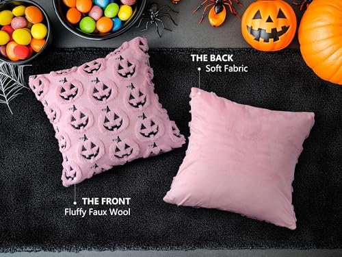 4TH Emotion Pink Halloween Pumpkin Throw Pillow Covers, 18x18 Set of 2