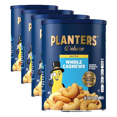 PLANTERS Deluxe Salted Whole Cashews, Roasted Snack Nuts, 18.25oz (Pack of 4)