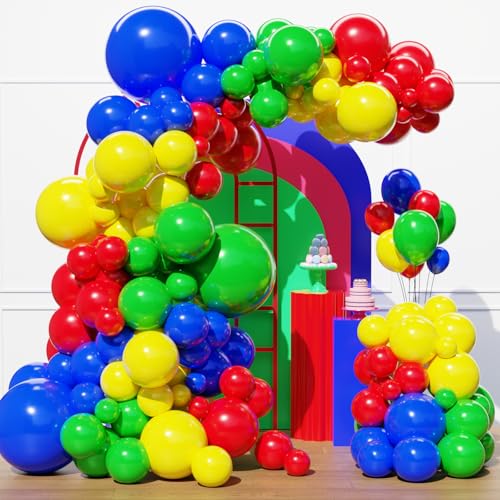 129PCS Colorful Balloon Arch Kit - Red, Yellow, Blue, Green