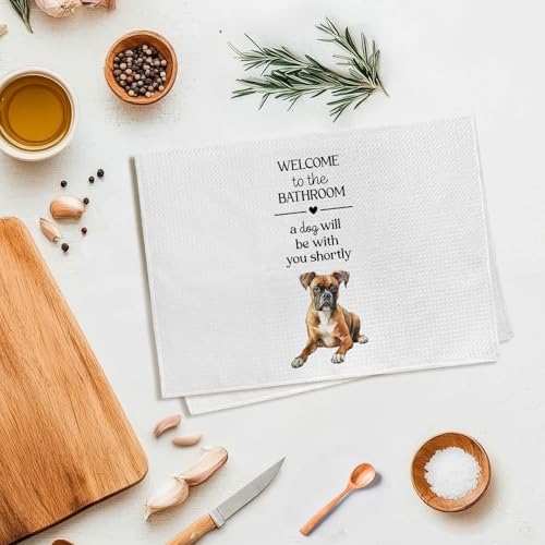 Funny Boxer Dog Hand Towel - 16x24 Inch Decorative Bathroom Decor