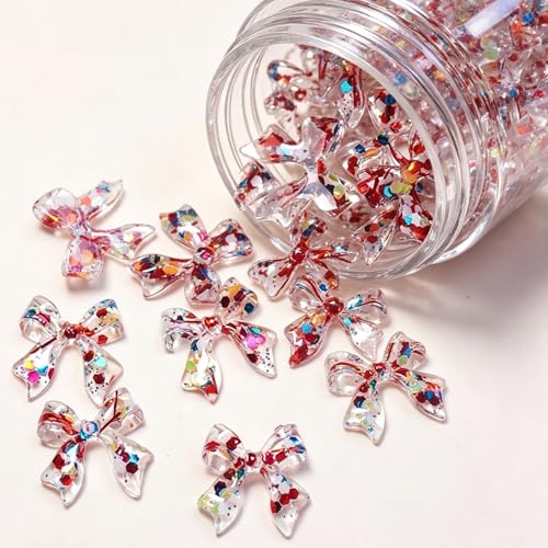 Tephrent 150Pcs Aurora 3D Resin Bow Nail Charms Colorful Holographic Bowknot Rhinestones for Acrylic Nails DIY Nail Art