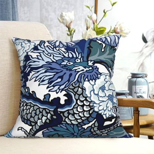 Chinoiserie Dragon Pillow Cover 18x18 Inch - Decorative Throw Pillow for Home