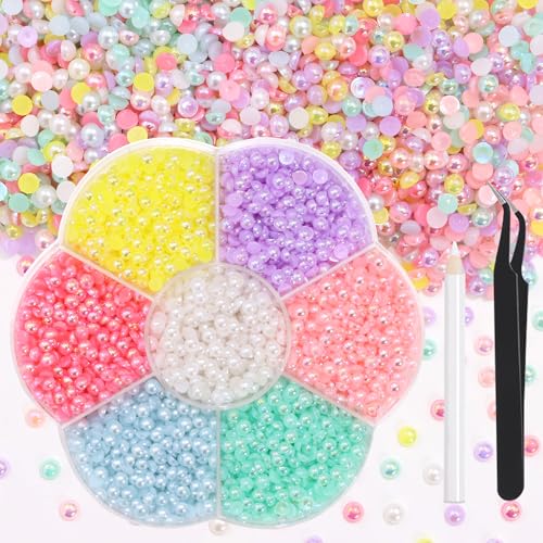 RODAKY 3000Pcs 3mm Flatback Half Pearls for Nail Art and Crafting