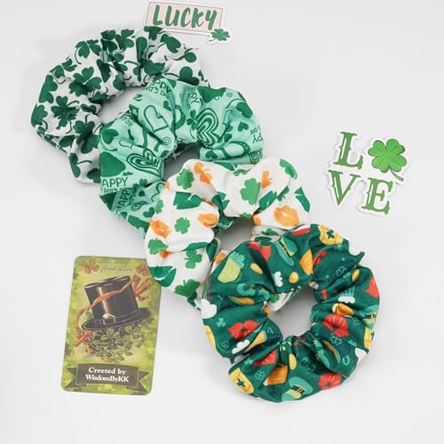 St. Patrick's Day Green Hair Scrunchies 4 Pack Shamrock Hair Ties