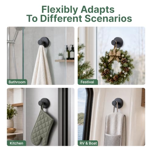 Black Heavy Duty Suction Cup Hooks - Removable Towel Hooks