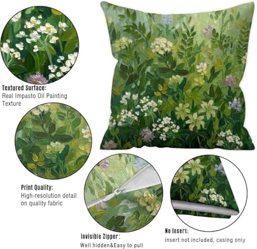 Green 18x18 Pillow Covers Set of 2 Farmhouse Floral Decorative Throw Pillows