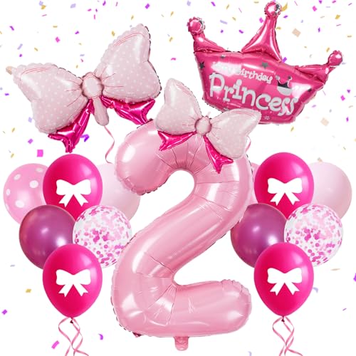 32-Inch Number 2 Balloon Set with Crown & Bows - Pink Princess Party Decor
