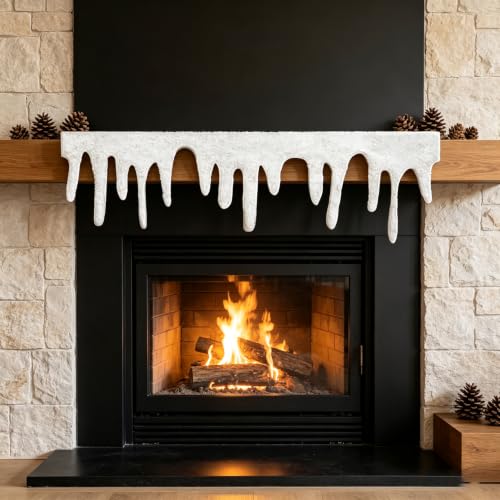 Artificial Snow Fireplace Blanket Roll - Winter Icicle Trim for Holiday Decor (14 x 47 inch)