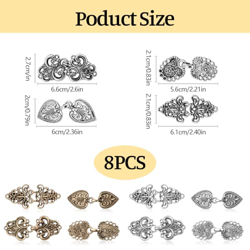 Qoncosy Antique Vintage 8PCS Sweater Clips for Cardigans & Dresses - Retro Cinch Set