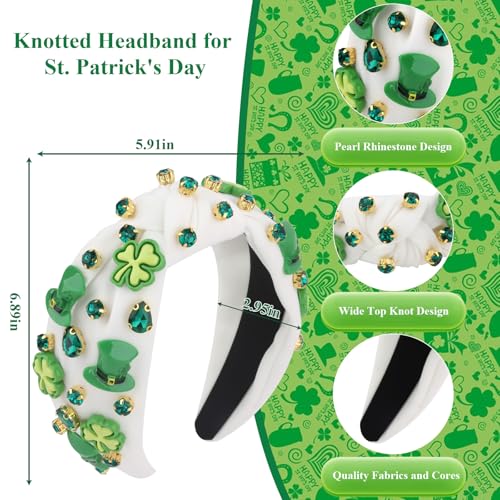 St. Patrick's Day Knotted Headband with Shamrock Rhinestones
