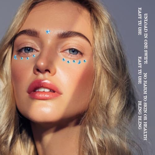 Blue Stars Face Gems Self-Adhesive Rhinestone Crystals for Festivals