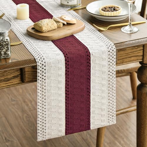 Red Farmhouse Rustic Christmas Table Runner 12x90 Inch - Polyester Cotton