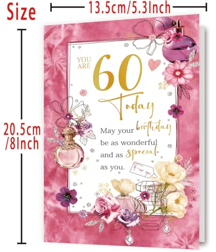YiKaLus 60th Birthday Card, Luxury Bday Gift for Women - ykk-403