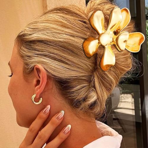 Gortin Gold Metal Flower Hair Claw Clips 2-Pack for Thick Hair