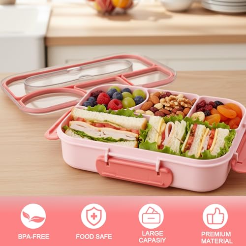 YANLIFY 4-Compartment Bento Lunch Box for Adults - Pink, Leak-Proof & BPA-Free