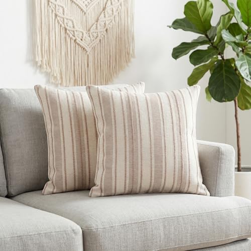Boho Pillow Covers Set of 2 - Khaki 20x20 Decorative Throw Pillows