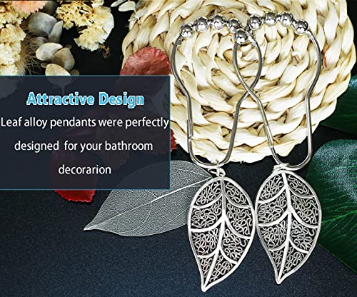 Silver Leaves Shower Curtain Hooks - 12 Pack Rust Proof Stainless Steel