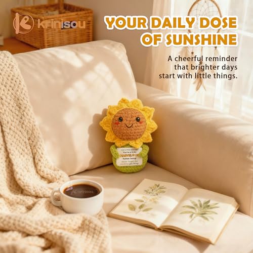 Crochet Sunflower Gift with Affirmation for Women - Cheerful Desk Decor