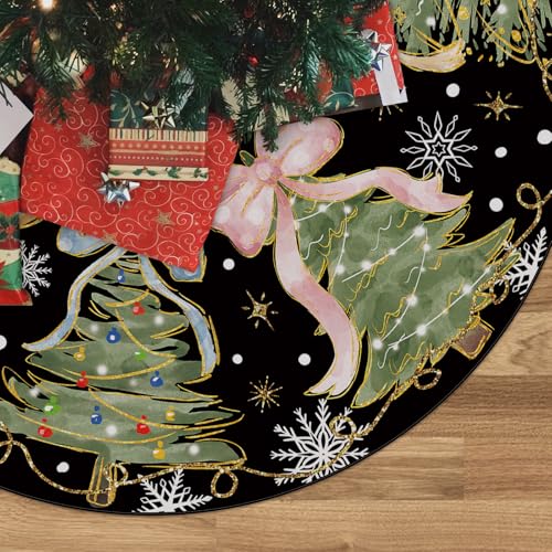Black Christmas Tree Skirt 36 Inch Xmas Tree Mat Winter Holiday Decor