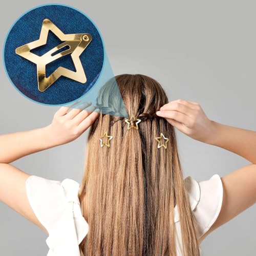 PAGOW 20 Pcs Metal Star Hair Clips, 3cm Non-Slip Snap Hair Barrettes