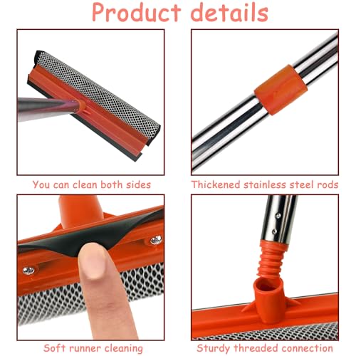 Bunliuys 2-in-1 Window Squeegee with 58'' Extension Pole - Red