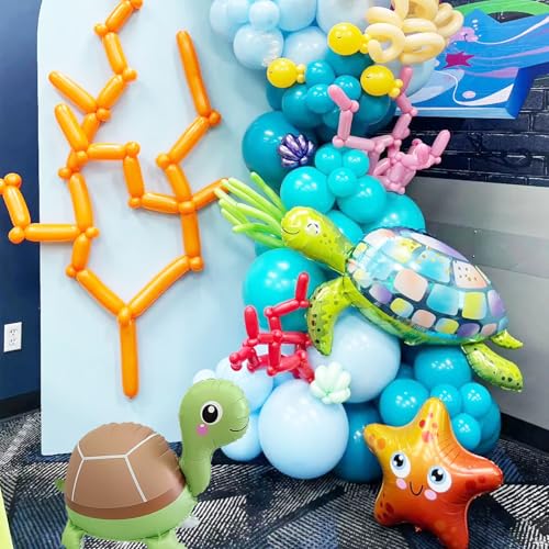 3D Self-Standing Turtle Foil Balloons - 4 Pack, 28-Inch Ocean Party Decor