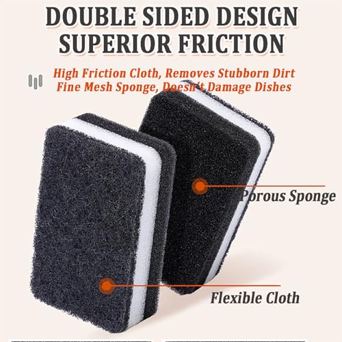 Taeku Natural Cellulose Kitchen Sponges - 6 Pack Heavy Duty Scrub - Black