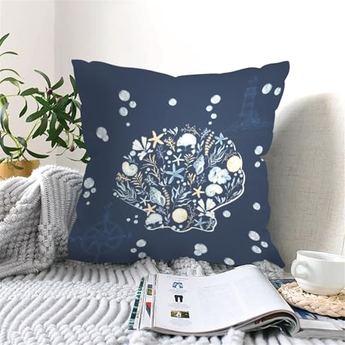 Sea Turtle Throw Pillow Covers Set of 4 - 18x18 Inch Ocean Decor