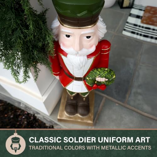Christmas Nutcracker Statue with LED Wreath - Indoor Outdoor Decor