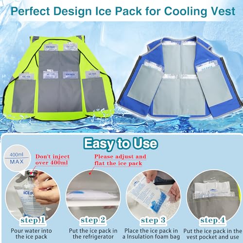 12Pcs Gel Ice Packs for Cooling Vest - Cold Packs for Ice Cooling Safety Vest, Reusable Ice Packs for Injuries Food Preservation