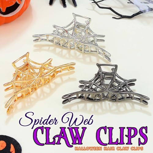 BARTOSI Halloween Spider Web Metal Hair Claw Clips 3-Pack Gothic Hair Accessories