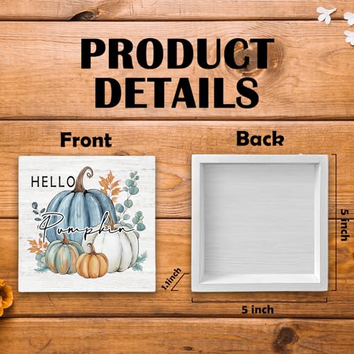Rustic Blue Pumpkin Wooden Box Decor - 5x5 Autumn Home Accent