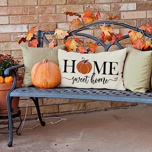 RABUSOFA Fall Pumpkin Lumbar Pillow Cover 12x20 Inch, Beige Autumn Decor