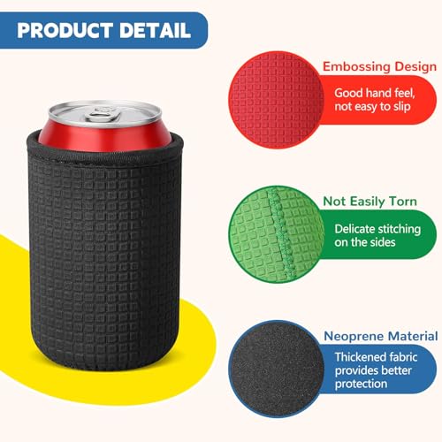 Black Neoprene Can Sleeves - 12oz Beer Bottle Drink Holders (4 Pack)