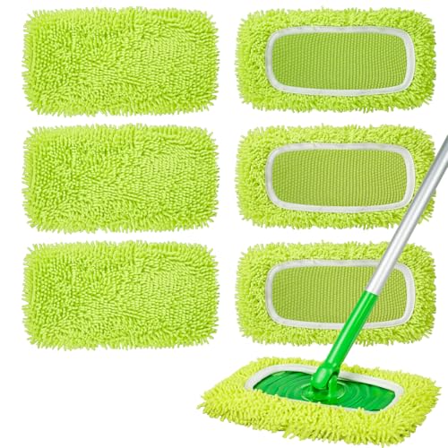 6 Pack Reusable Microfiber Mop Pads for Swiffer Sweeper - Machine Washable