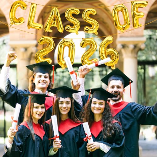 Gold Class of 2026 Balloons - 16 Inch Graduation Decor Set