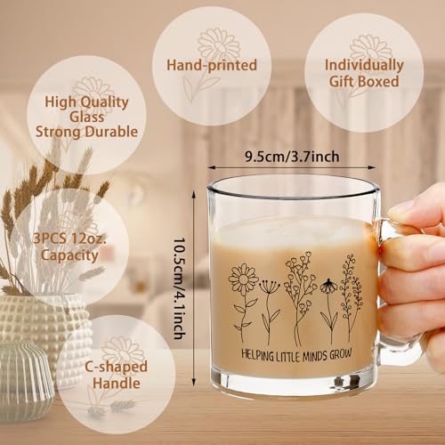12 oz Glass Teacher Appreciation Coffee Mug Set - Floral & Clear