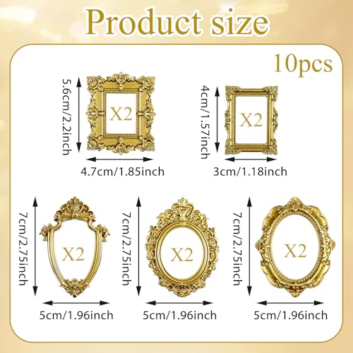 10 Mini Gold Picture Frames - Vintage Resin Wall & Table Displays