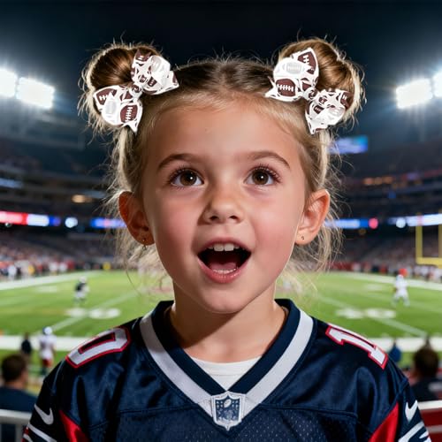 Football Hair Bow Clips - 2 Pack Brown Rugby Barrettes for Game Day