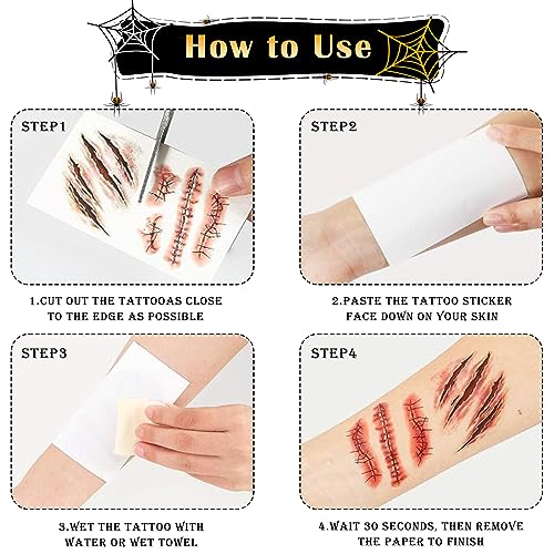 Halloween Temporary Tattoos 9PCS - 3D Bloody Scars & Fake Wounds