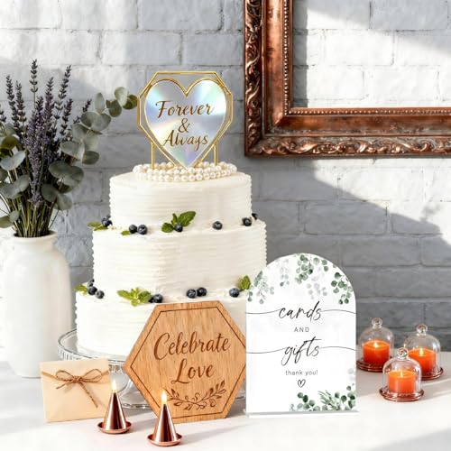 CRASPIRE Arched Cards and Gifts Table Sign 5.9"x7.8" White Acrylic Plaque with Base for Wedding Reception and Anniversary Party Decor