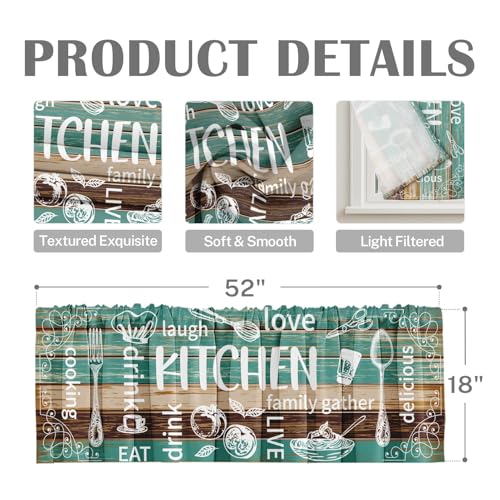Emvency Farmhouse Teal Window Valances, 52x18 Inch, 2-Pack Kitchen Set