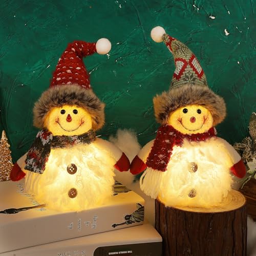 Lighted Snowmen Christmas Table Decorations - Brown, 10 Inch, 2 Pack